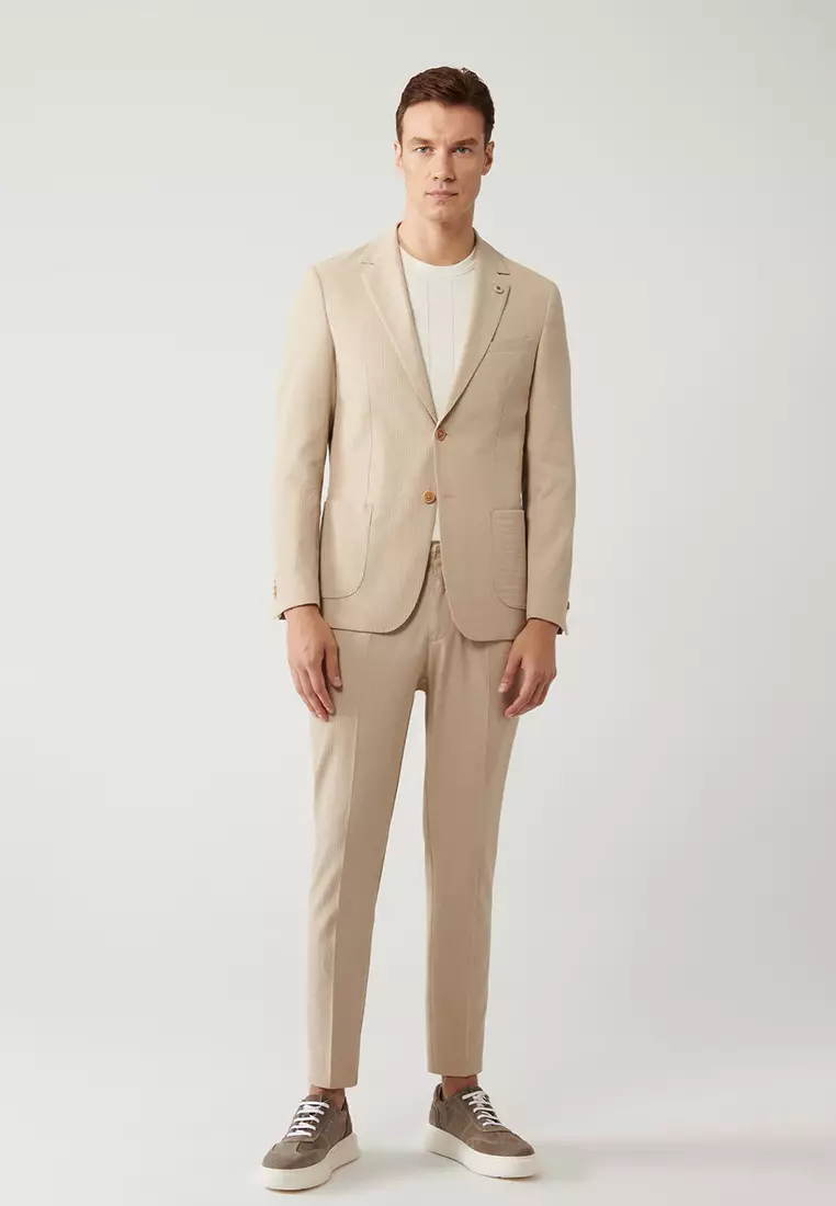 Men's Beige Slit Unlined Flexible Fabric Jacket A41Y4000