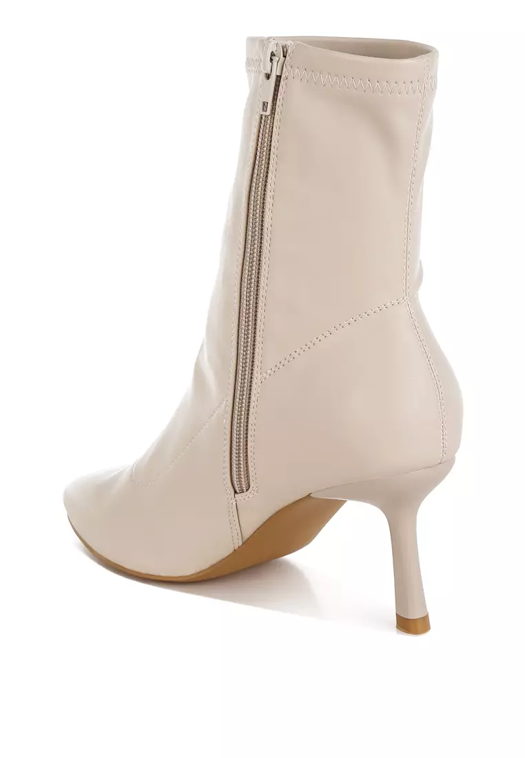 Stiletto Heel Sock Boots in Beige