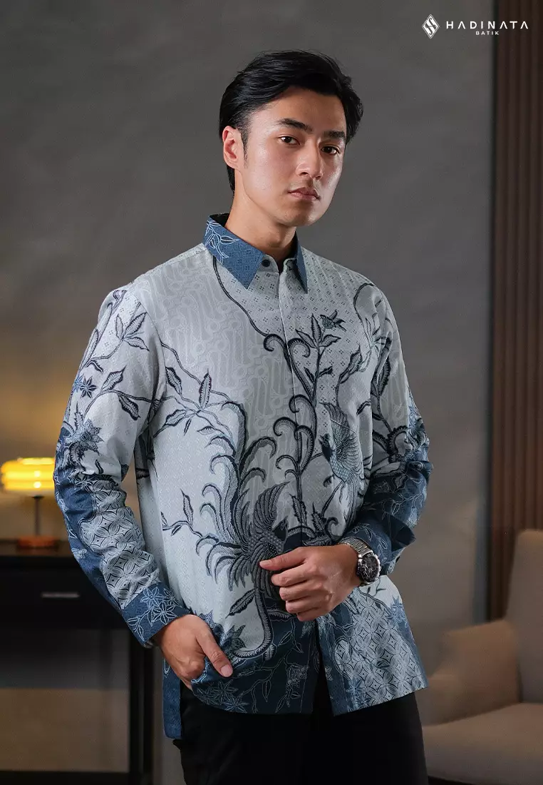 Hadinata Batik Pria Kemeja Panjang Furing Dobby Ekawira Blue