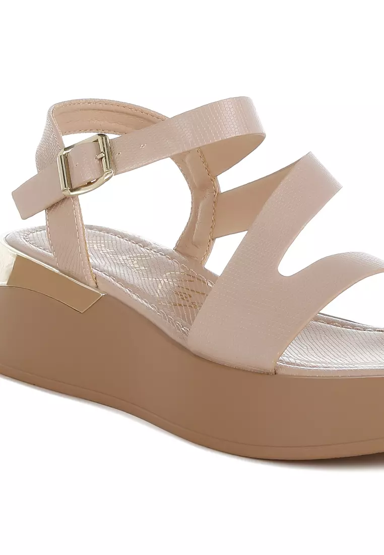 Chunky Flatform Sandals In Beige