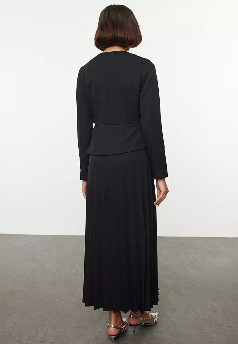 Pleated Maxi Dress with Zipper Detail