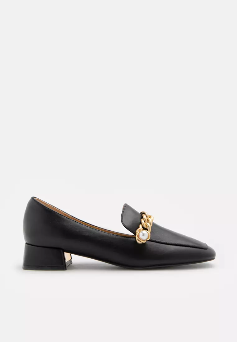 Discount on Pazzion  shoes - SKU: Maisie Pearl Embellished Chain Loafer Heels Black