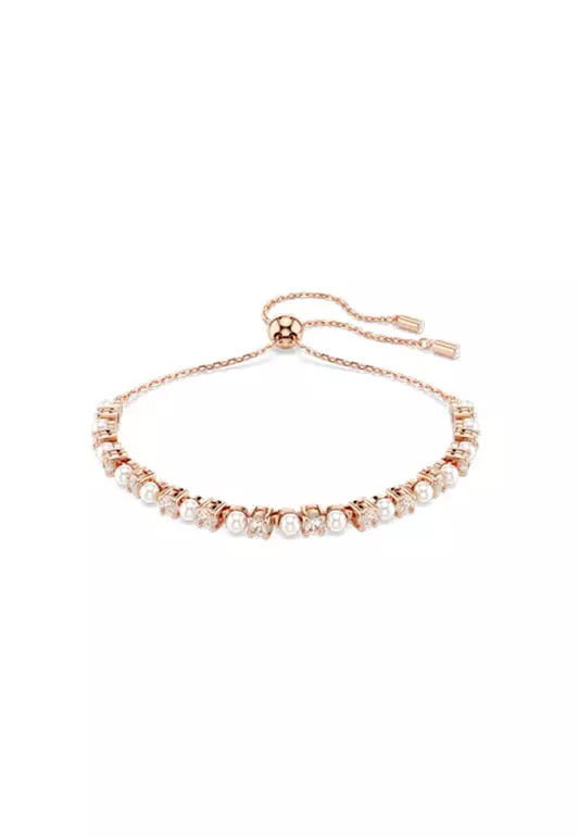 Matrix Tennis Bracelet, Crystal Pearl, Round Cuts, White, Rose Gold-Tone Plated
