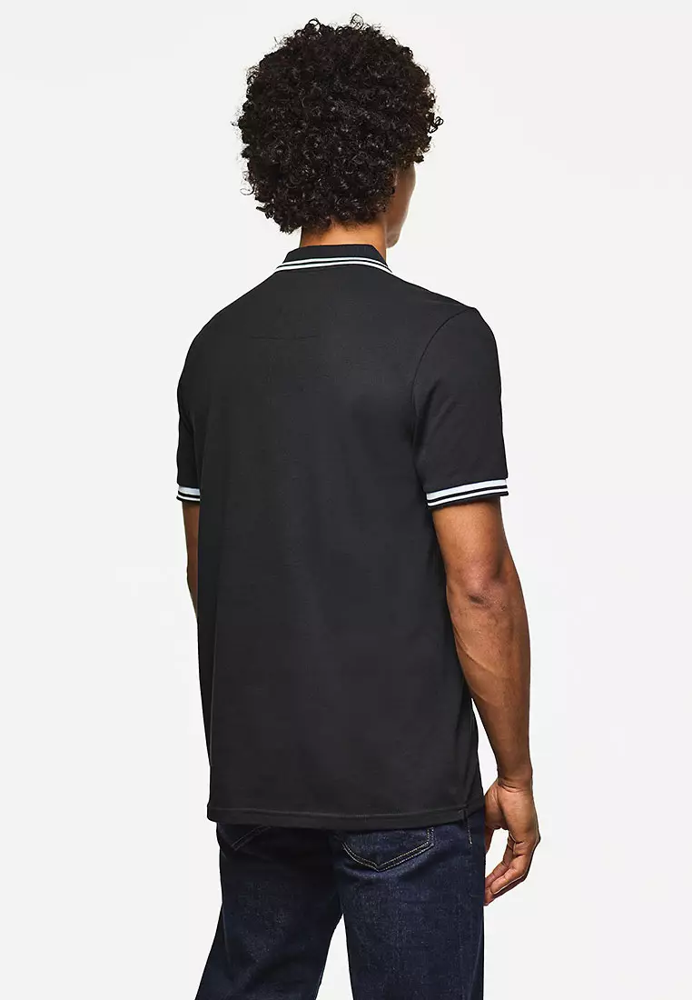 MENS BLACK/SEASPRAY LEVANTO POLO WITH CONTRAST TIPPING