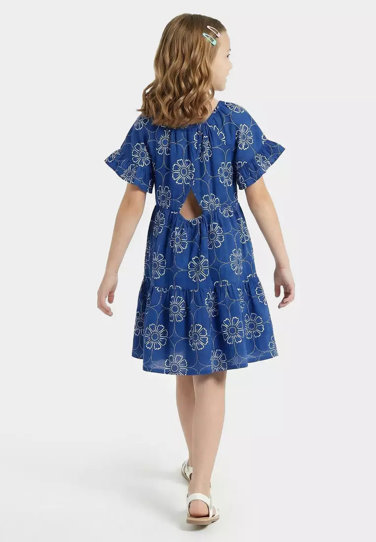 Babyshop Juniors Round Neck Short Sleeves Knee Length A-Line Dress With Floral Print