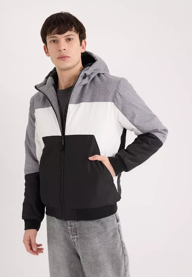 Color Block Hooded Fleece Puffer Jacket