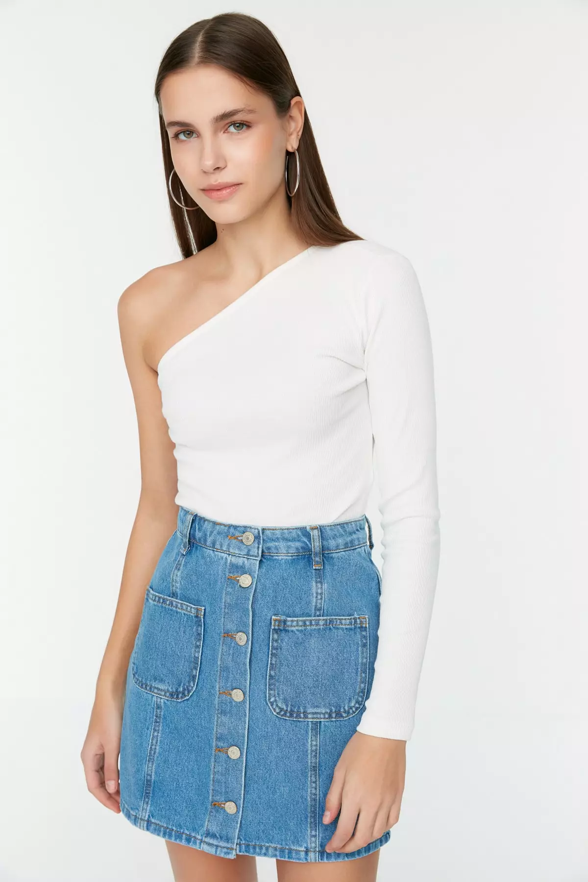 Button Fly Mini Denim Skirt
