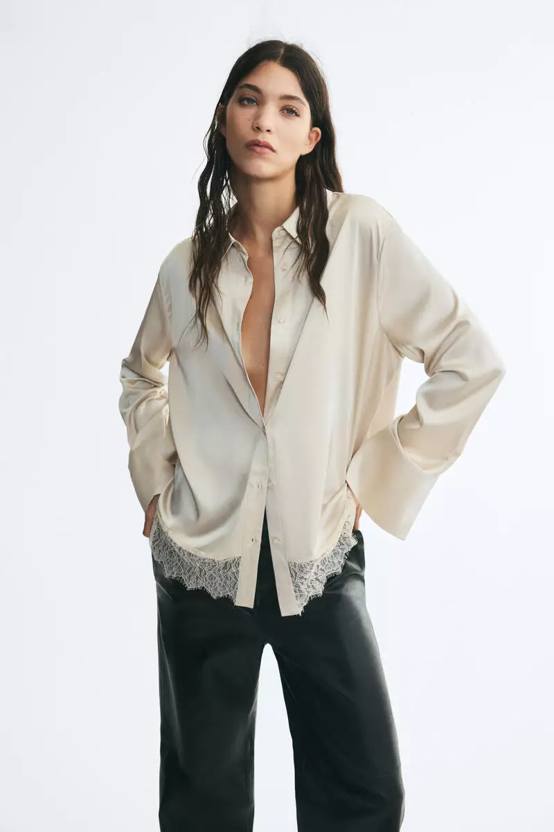 Oversized lace-trimmed shirt