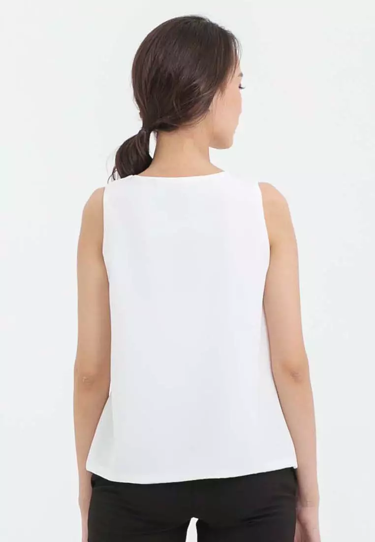 Basic Sleeveless V Neck Top in White