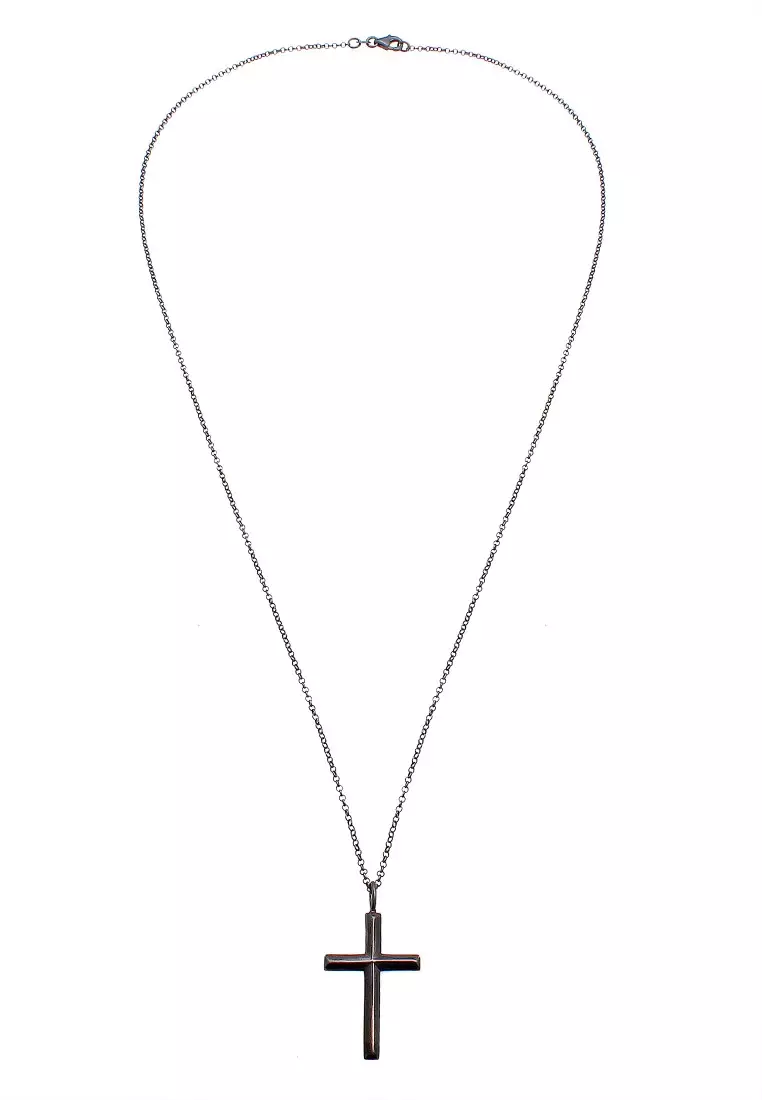 EXCLUSIVE Kalung Perhiasan Perak 925 Pria Chain Cross Oxide