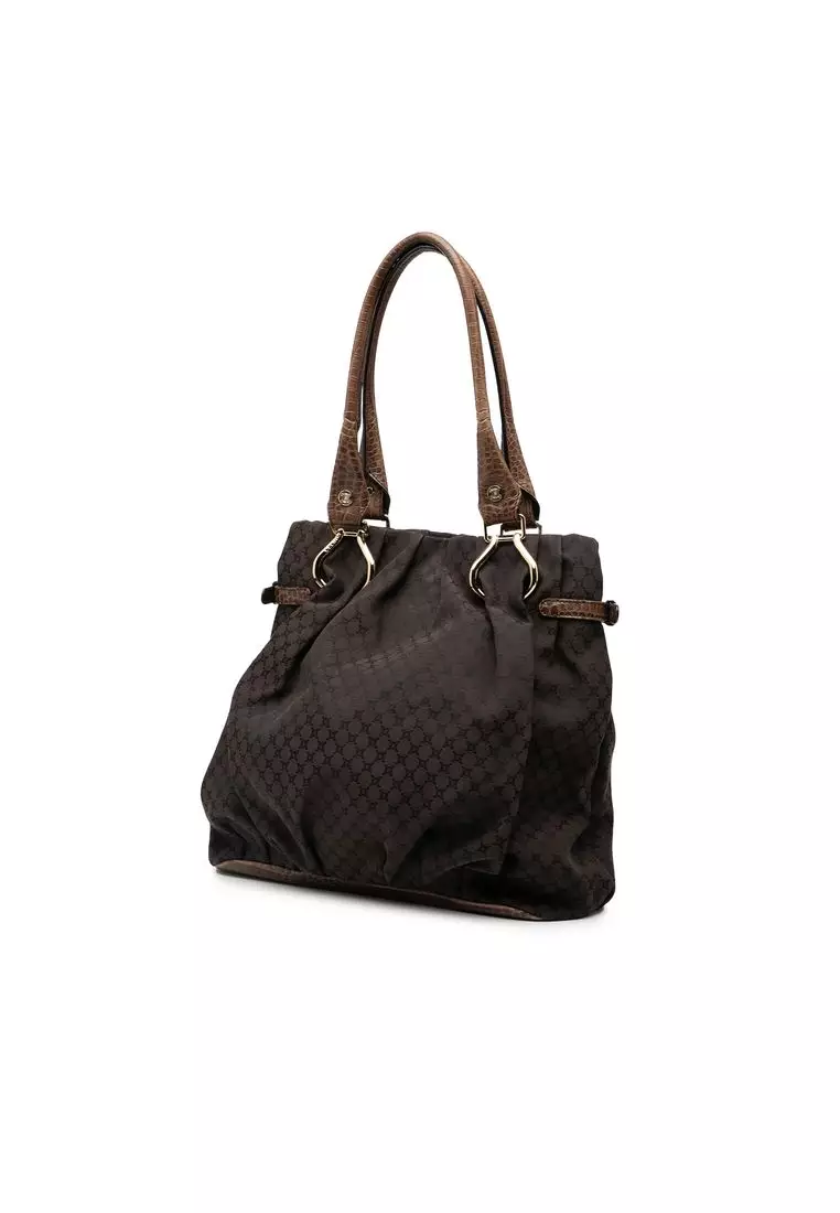 Pre-Loved Celine Embossed Leather Trimmed Macadam Canvas Vertical Tote