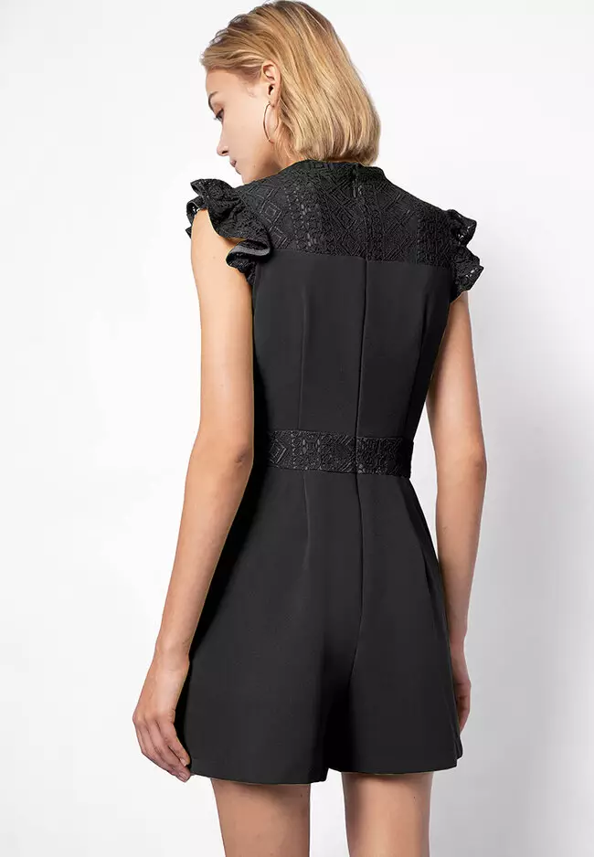 High Neck Lace Panel & Trim Romper