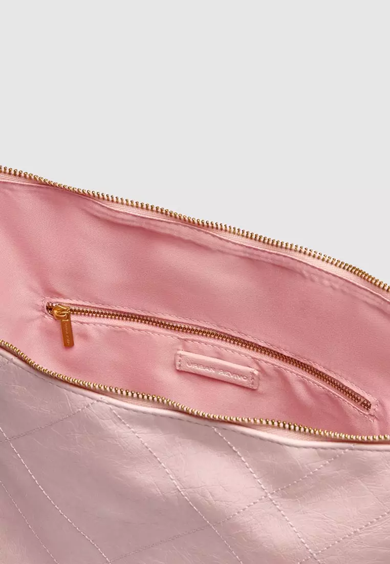 Pale Quilted Hobo Bag With Chain Strap