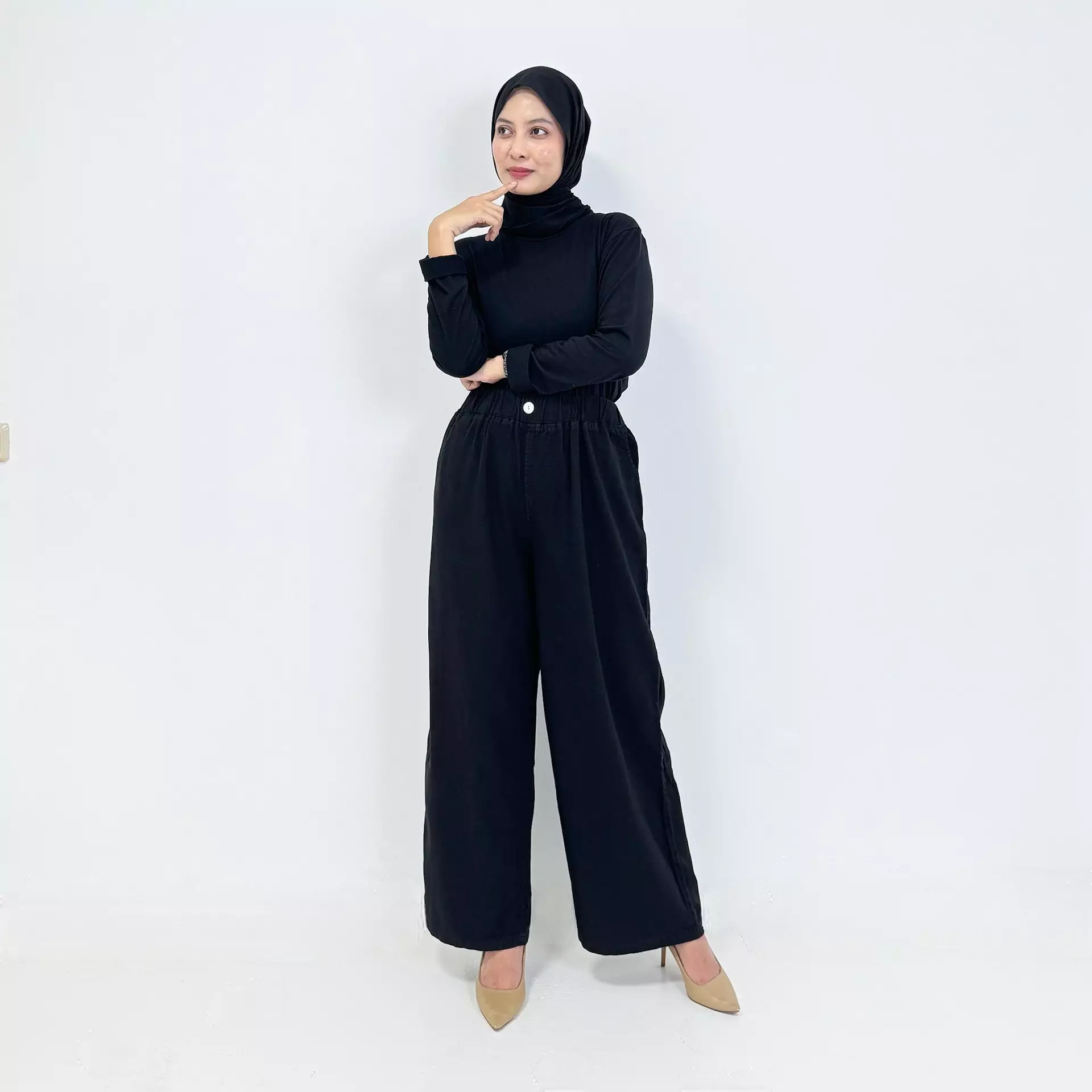 Loose Jeans Keisya [HITAM] Celana Panjang Wide Leg Wanita Fit 80 Kg