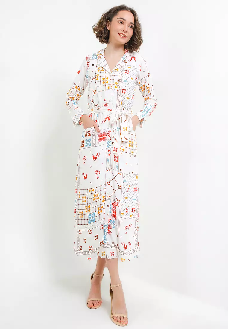 Dress Batik Wanita Katun Rayon Premium Long Estrella Red