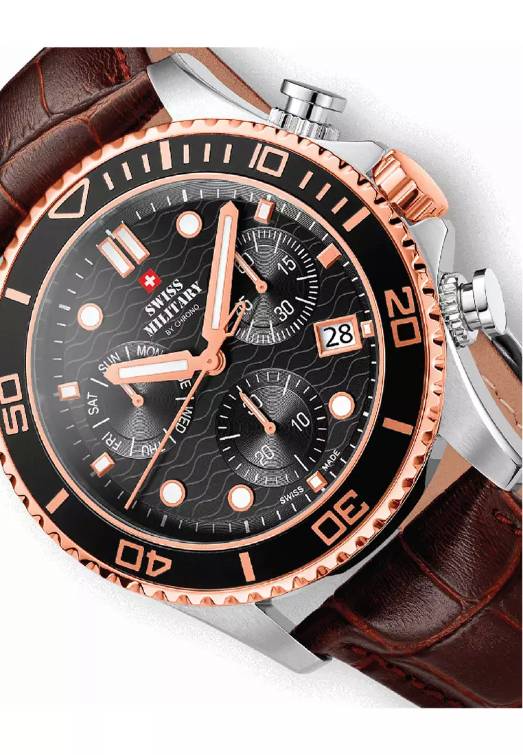 Swiss Military Vintage Style Sports Chronograph Leather Men's Watch SM34051.05