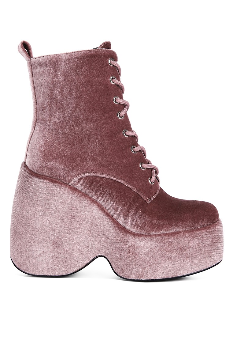 Blush High Platform Velvet Ankle Boots