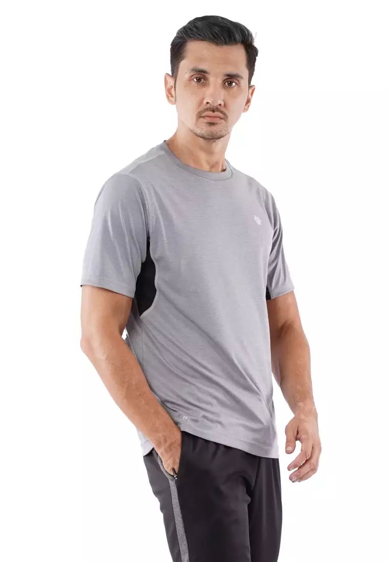 Tiento Kaos Olahraga Lari Lengan Pendek Baju Running Gym Fitness Sport Dry Fit Grey Heater Extra Lite Pria