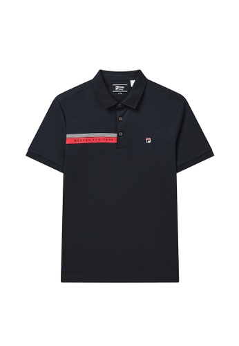 FILA navy Online Exclusive Men's Embroidered F-Box Logo Cotton Polo Shirt B8349AAB5643E3GS_1