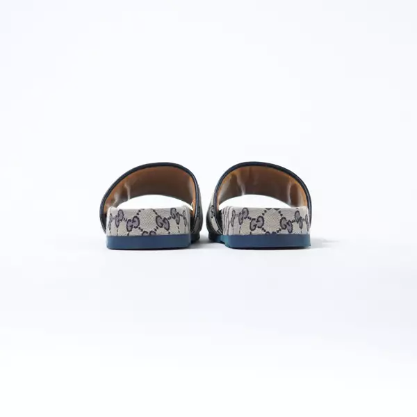 Sandal GUCCI GG EBONY MONOGRAM NAVY BEIGE SLIDE 100% ORIGINAL