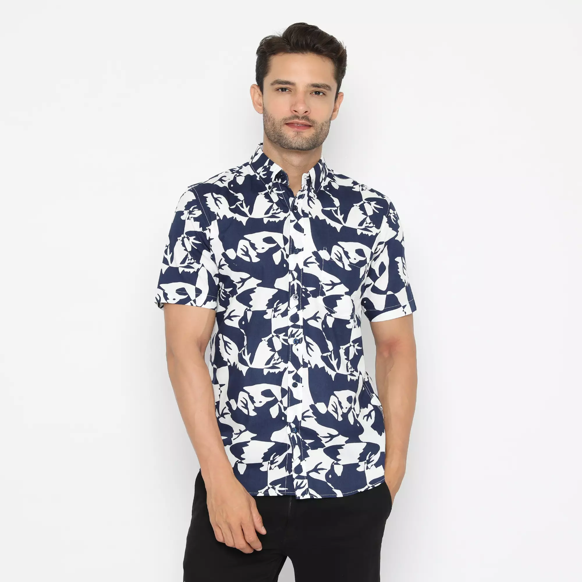 Platini Kemeja Hawai Pria Lengan Pendek Navy 132116