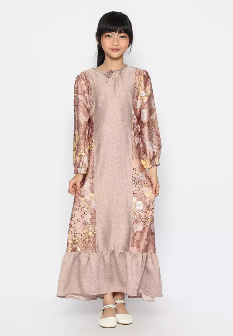 Baju Gamis Anak Perempuan Lentera Bunga Soft Lavender - ADORABLE