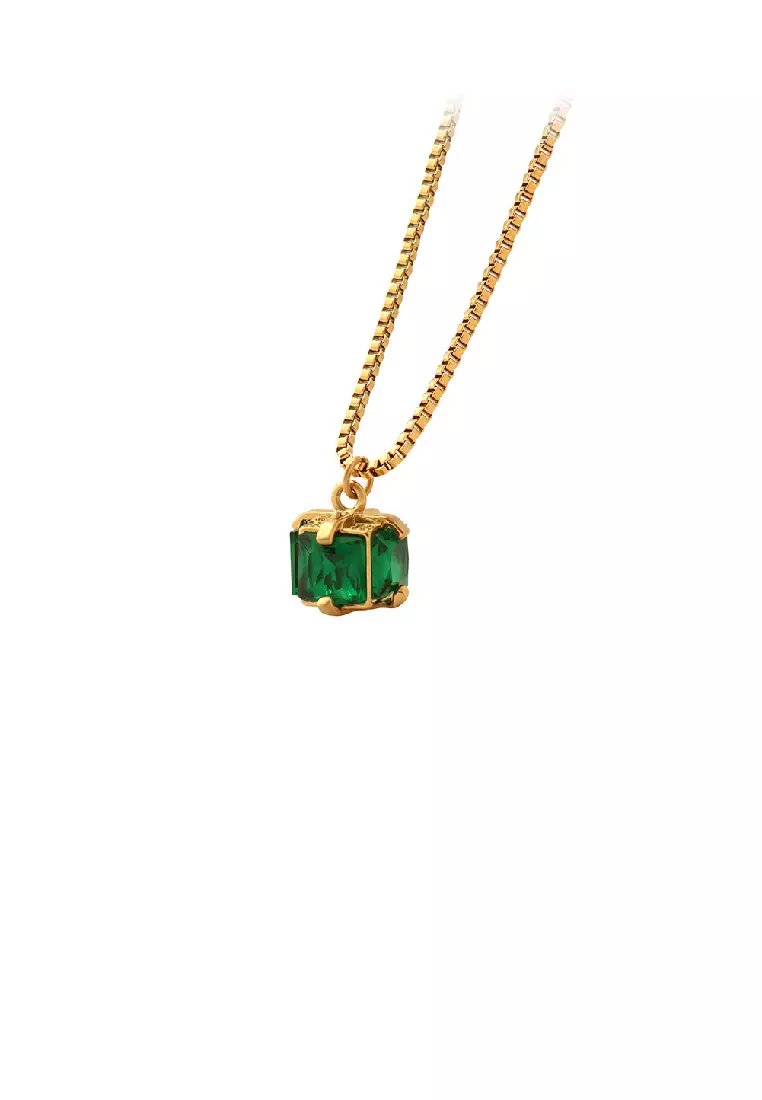 Gold necklace discount with green pendant