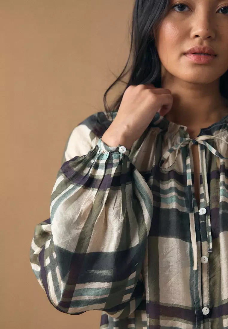 Button Front Long Sleeve Blouse