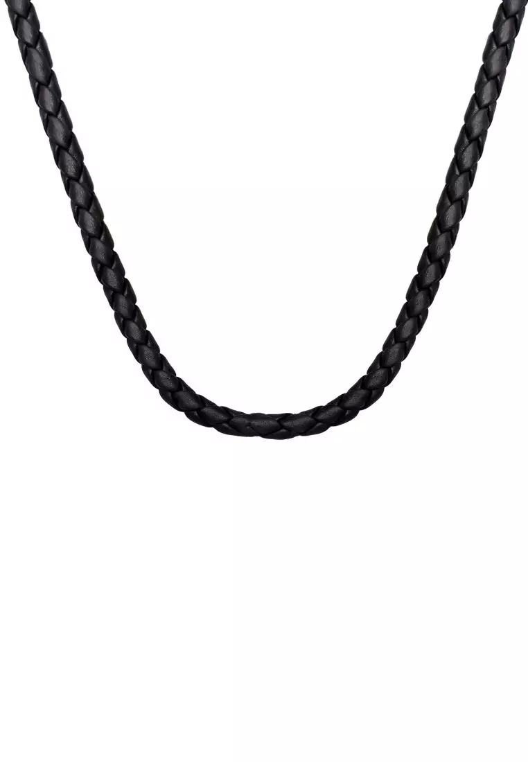 Necklace Leather Braided Black Simple 925 Sterling Silver
