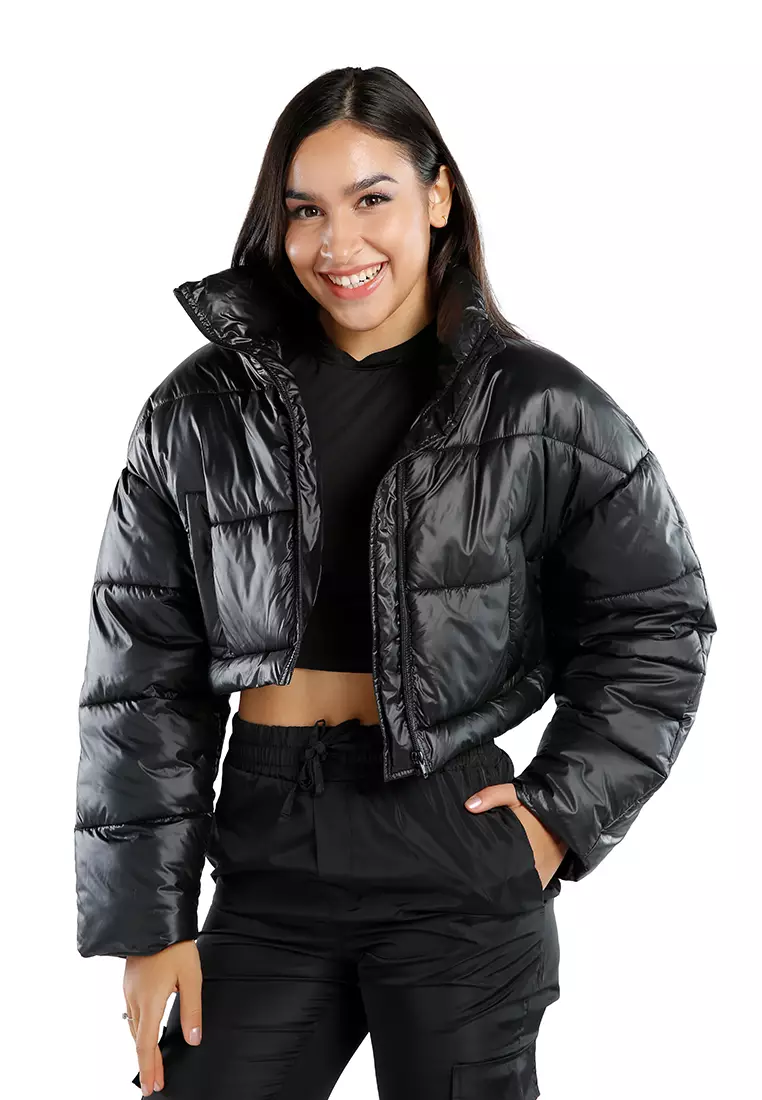 Black Two Way Detachable Turtleneck Puffer Jacket
