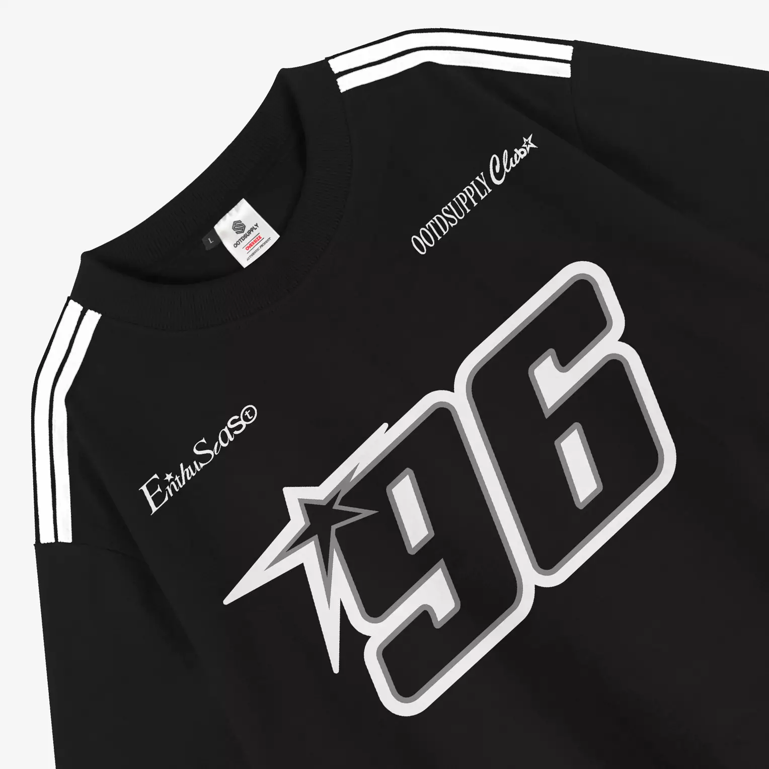 OOTDSUPPLY Oversized Hustle 96 Black & White l Oversize Tshirt | Kaos Baby Terry OVZBT003