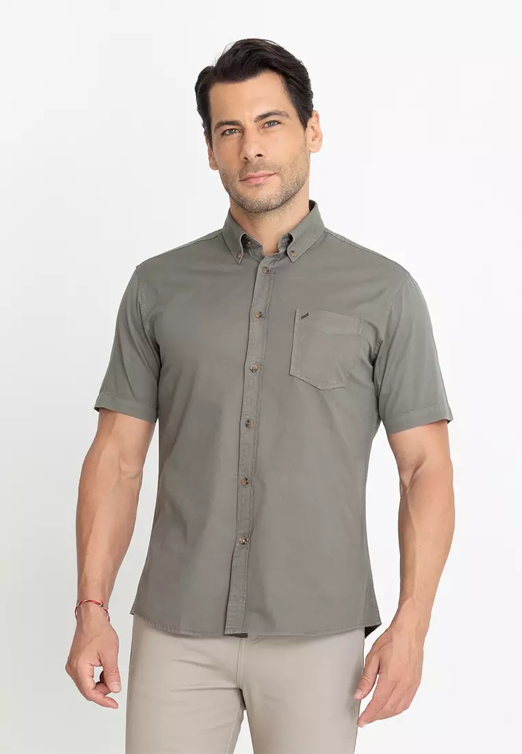 Buy Daniel Hechter Plain Button Down Short Sleeves Dress Shirt