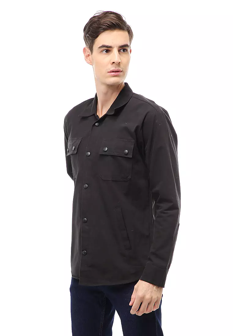 Clover Outerwear Jacket Pria Simple Design Material Canvas Suede ORIGINAL - Black