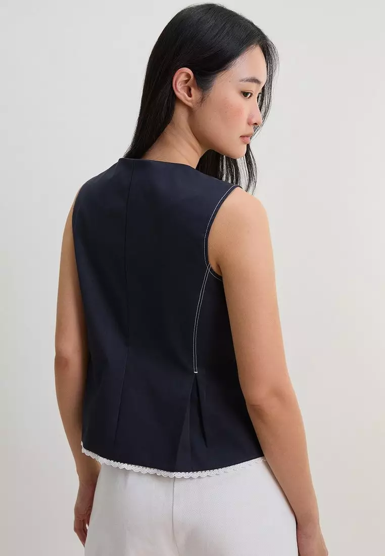 Tailored Button Front Vest - Navy