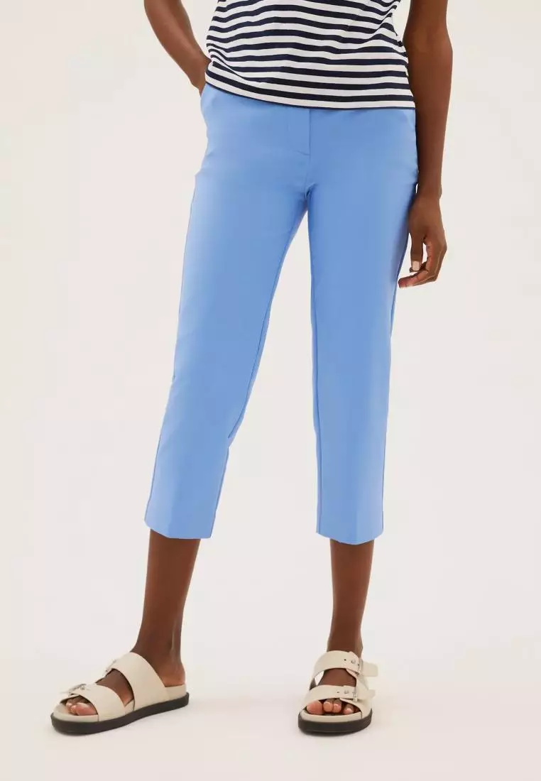 Buy MARKS & SPENCER Cotton Blend Slim Fit Cropped Trousers 2024 Online