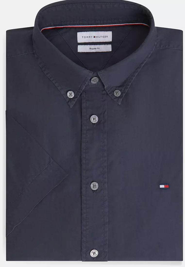 Regular Fit Washed Poplin Short Sleeves Shirt - Th Mainline