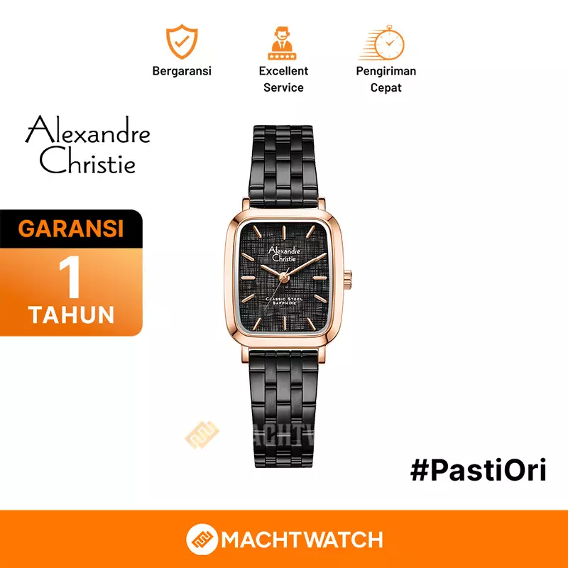 Jam Tangan Wanita Alexandre Christie Classic Steel AC 8699 LH BBRBA-1 Ladies Black Dial Black Stainless Steel Strap