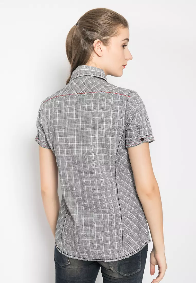 LGS - Kemeja Casual Wanita - Lengan Pendek - Kotak-Kotak - Abu-Abu - LSH.380.O1117.401.C