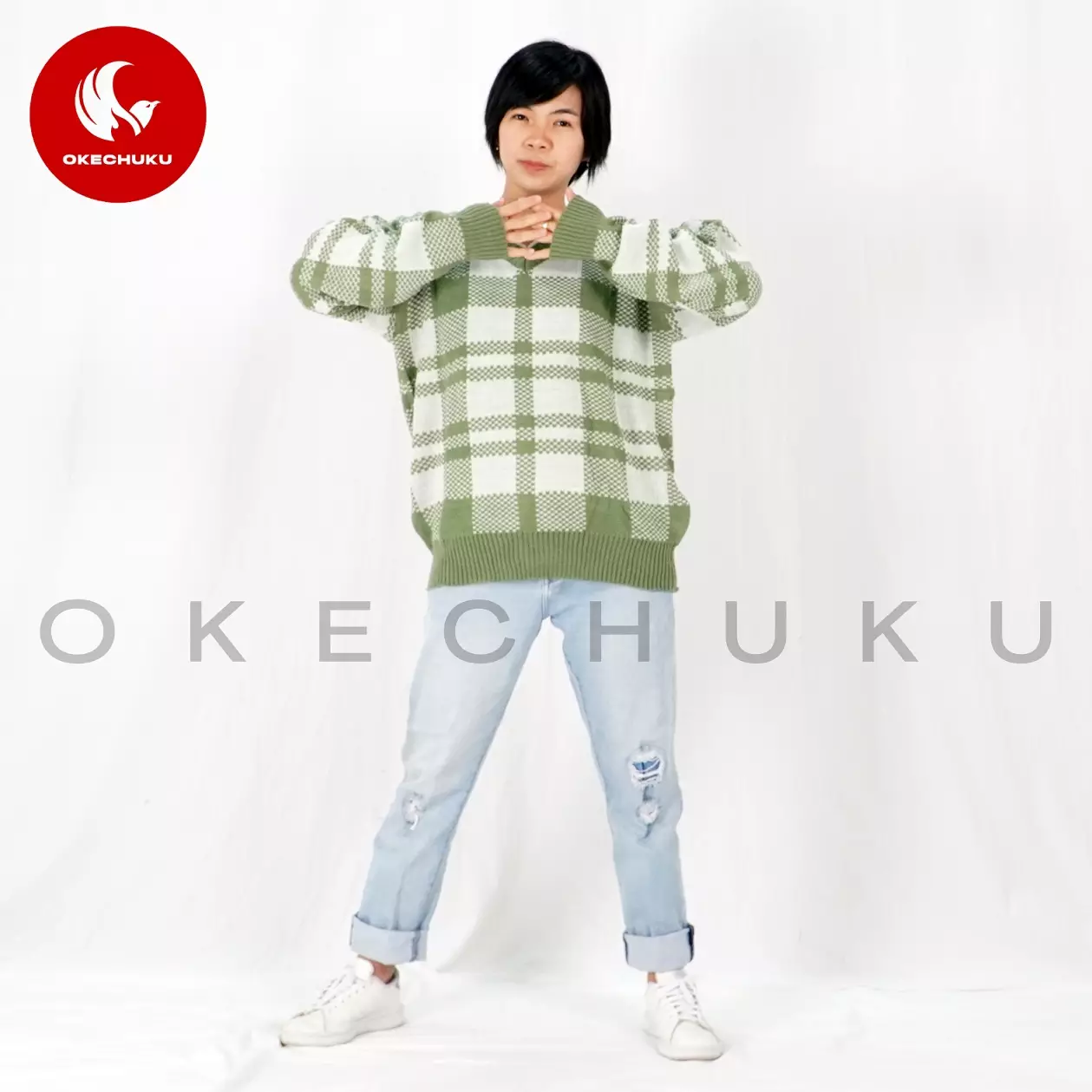  KINAN Knit Sweater Rajut Unisex V Neck Sweater Pria Wanita - Mint