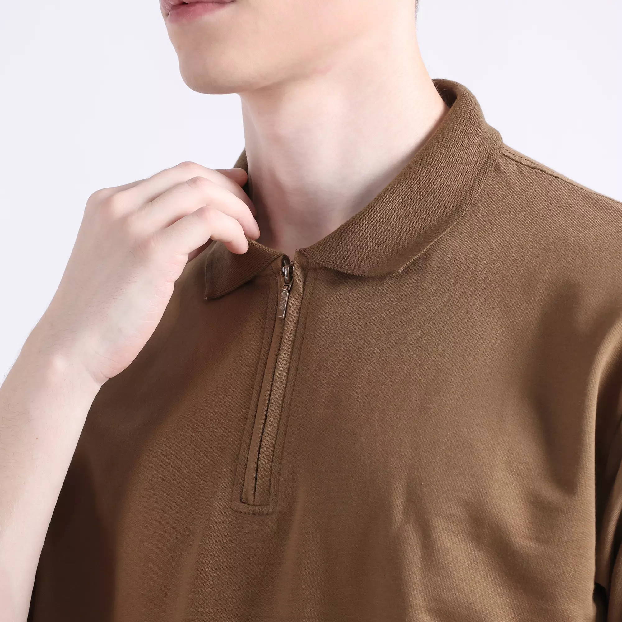 LARUSSO Resort Collection - Asher Zip Polo Shirt - Sepia Brown