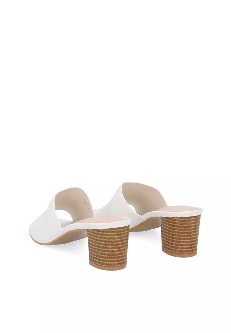 White CR Mirel Textured Block Heels