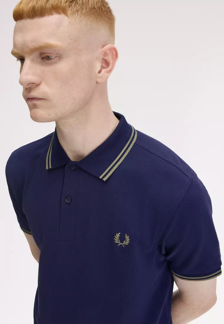 Fred Perry M3600 Twin Tipped Fred Perry Shirt (French Navy / Olive Mint / Olive Mint)