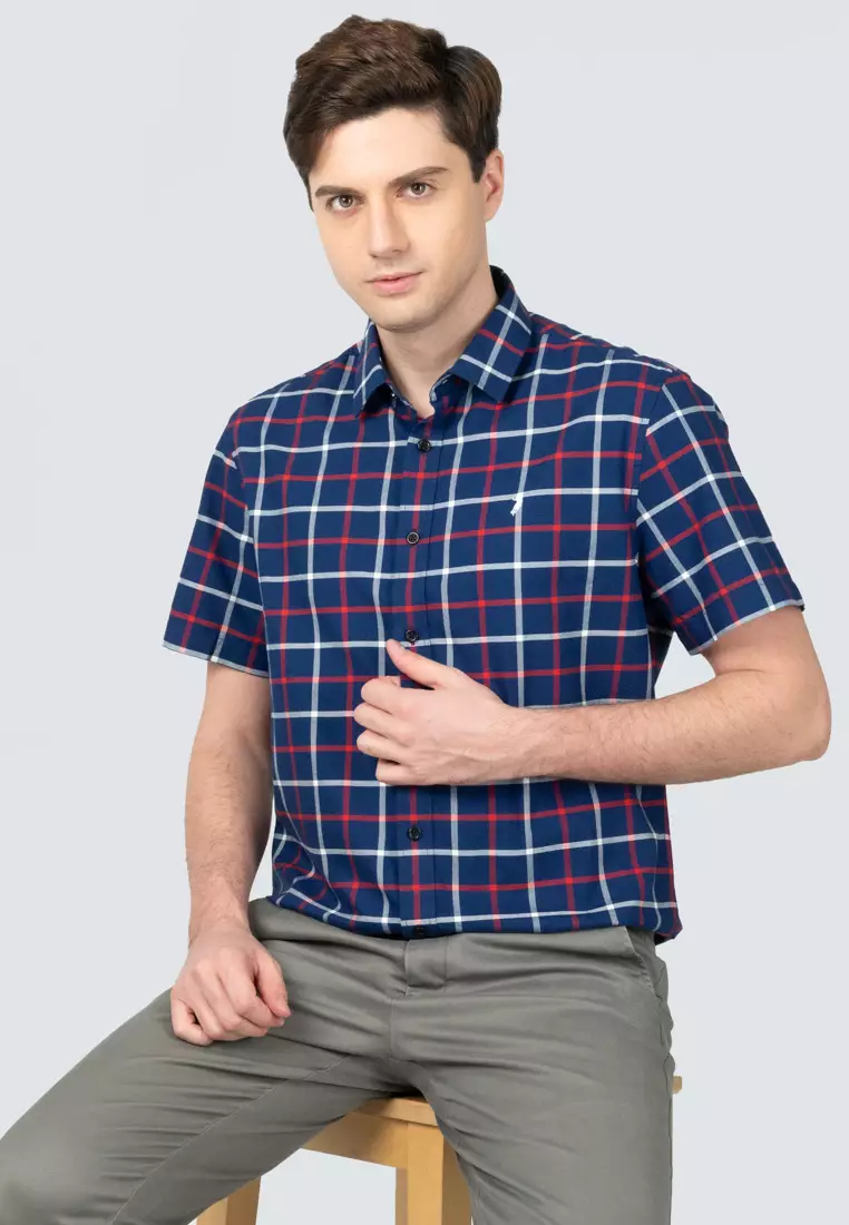 Polo Haus Men’s 100% Cotton Signature Fit Check Short Sleeve MBSS018