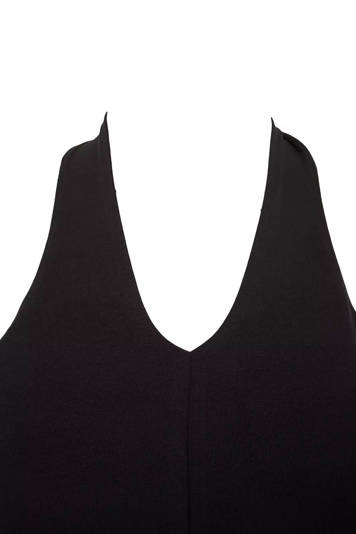 Black Single Jersey Halter Neck Knitted Plus Size Blouse Tbbss25Af00009