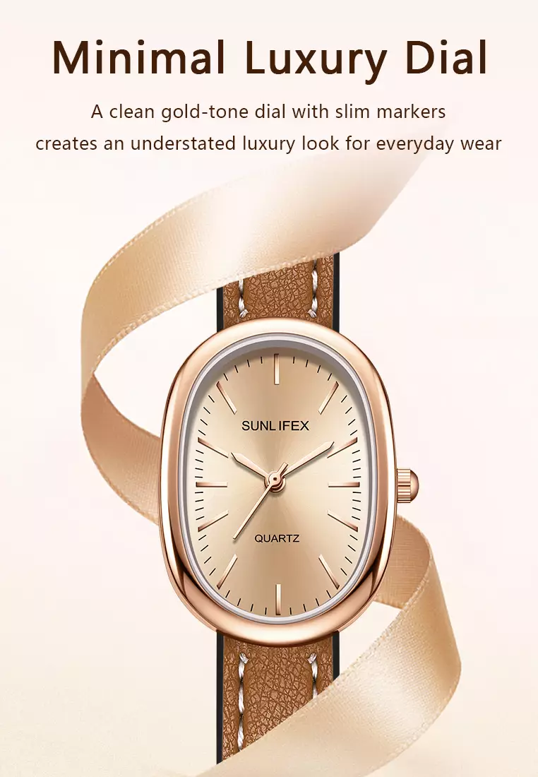 Jam Tangan Wanita Anggun Kuarsa Tali Kulit Gaya Antik Korea Jam Tangan Cewek SL6083 Brown