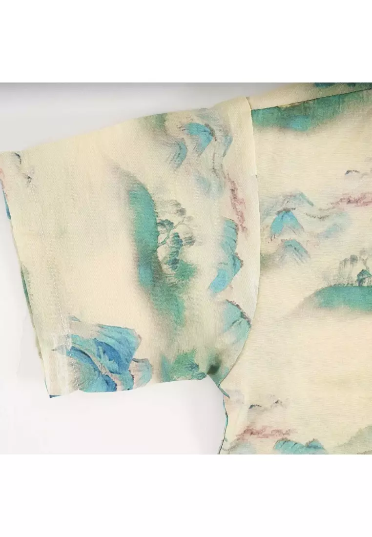 中國山水畫男童唐裝漢服套裝上衣短褲拜年服0836