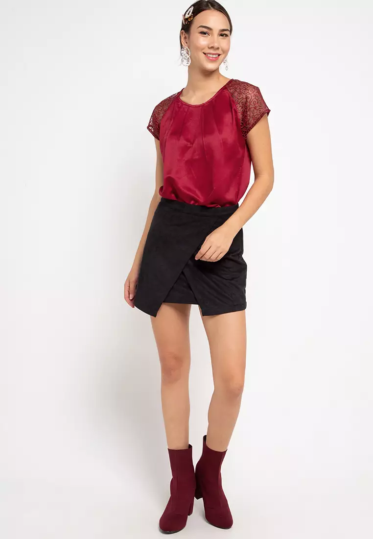 Accra Blouse With Lace In Maroon