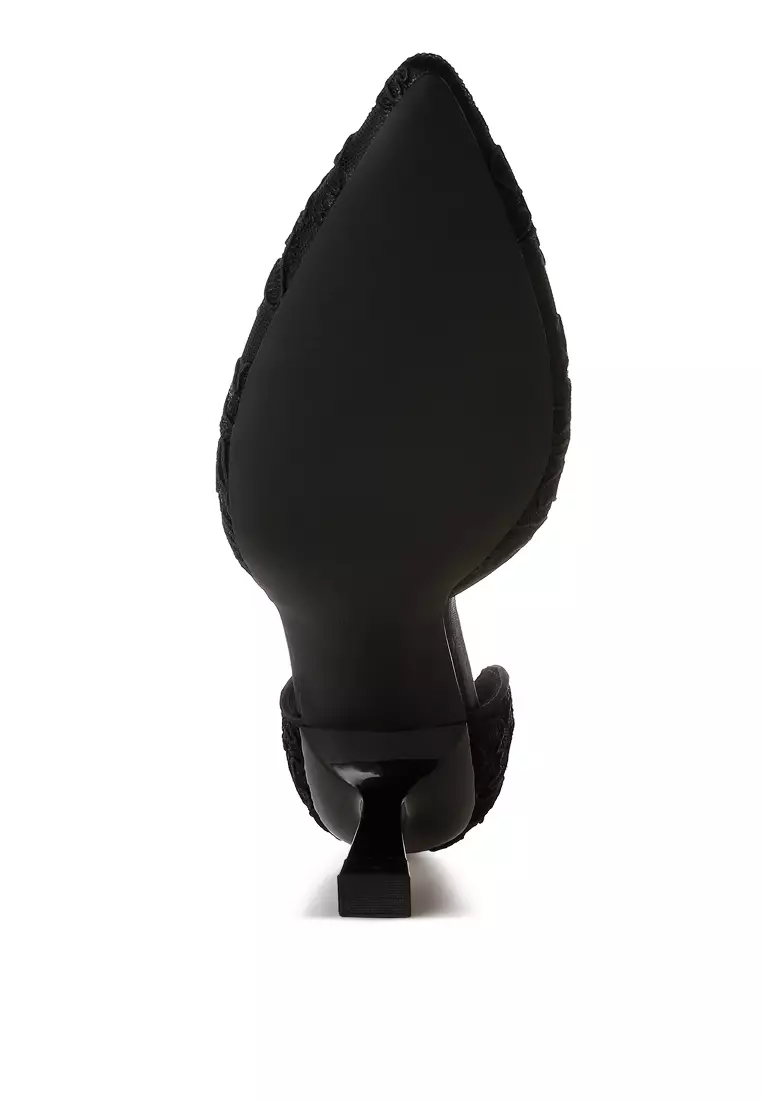 Sandal hak anak kucing berenda warna hitam