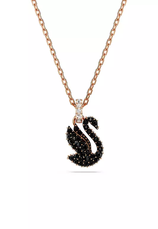 Swarovski Swan pendant, Swan, Small, Black, Rose gold-tone plated