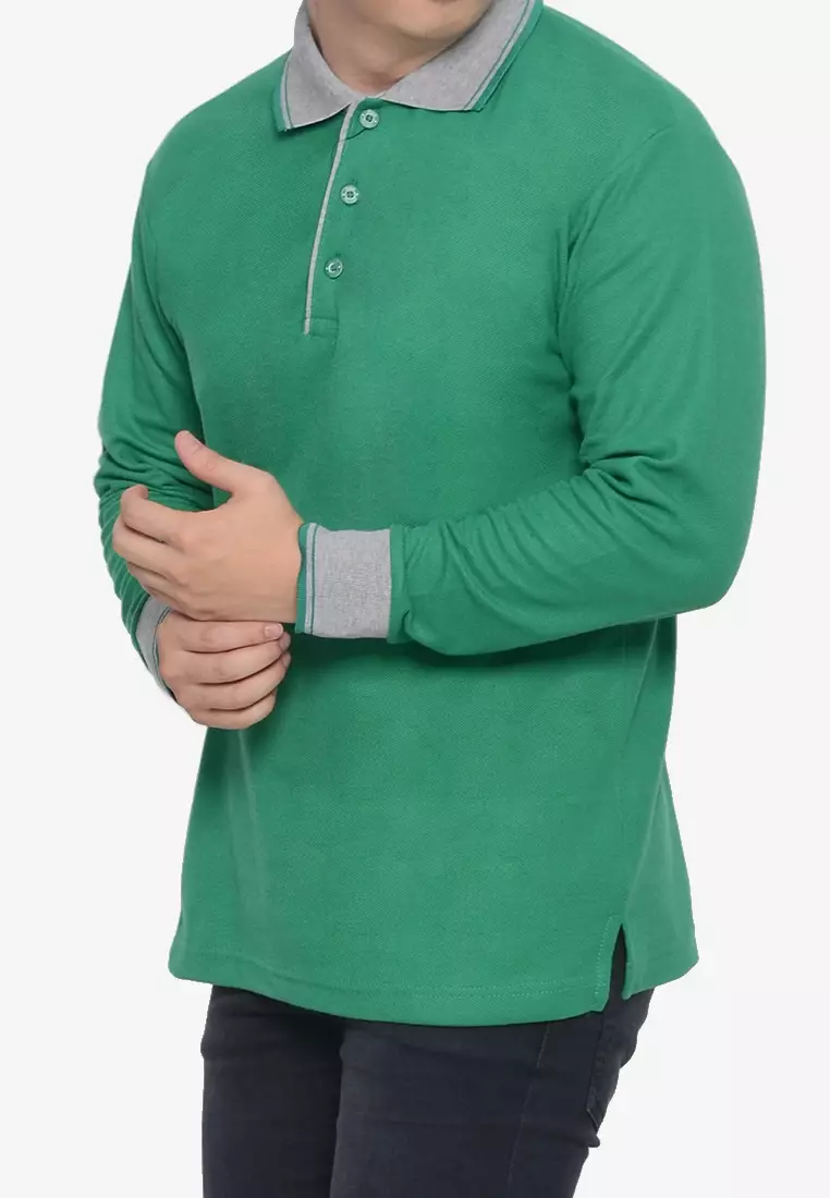 Andre Michel Kaos Polo Shirt Lengan Panjang Kerah Abu Hijau Daun 933-62